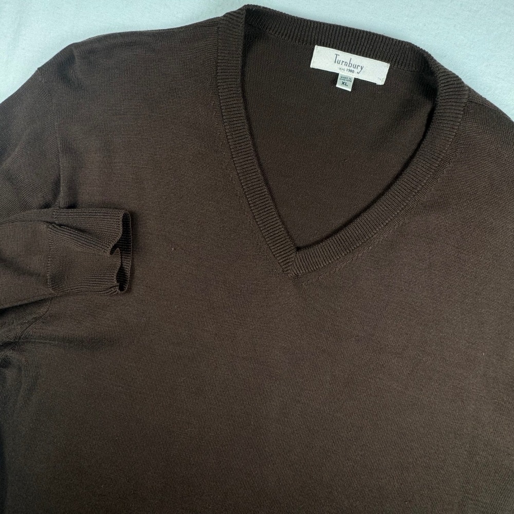 Turnbury V-Neck Sweater Mens XL Brown Silk Cotton Blend Lightweight Knit